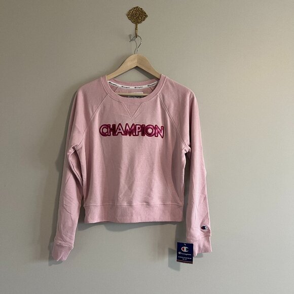 NWT Champion Women’s Campus French Terry Crew Sweatshirt Pink Size M - Picture 1 of 6